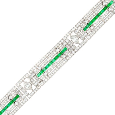 Lot 193 - Platinum, Diamond and Emerald Bracelet