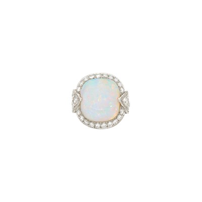 Lot 1063 - Platinum, White Opal and Diamond Ring