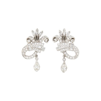 Lot 1040 - Pair of Platinum and Diamond Earclips