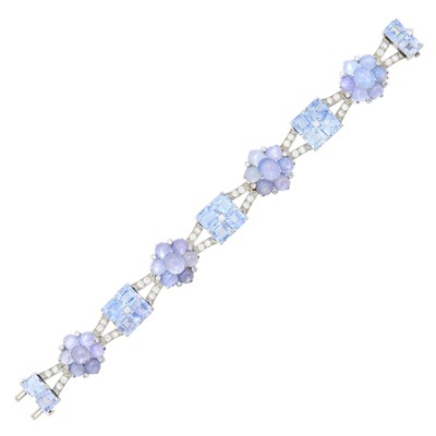 Lot 218 - Oscar Heyman & Brothers Platinum, Sapphire, Star Sapphire and Diamond Bracelet