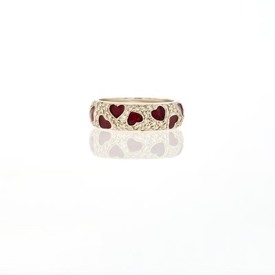 Lot 2073 - Attributed to Hidalgo White Gold, Diamond and Red Enamel Heart Band Ring