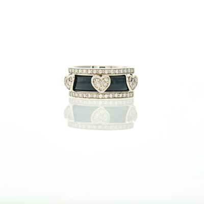 Lot 2220 - Hidalgo White Gold and Black Enamel Band Ring with White Gold and Diamond Jacket