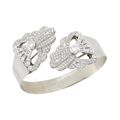 Lot 233 - Platinum, White Gold and Diamond Double Clip/Bangle Bracelet Combination