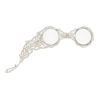 Lot 211 - Howard & Co. Art Nouveau Platinum, Gold and Diamond Feather Lorgnette