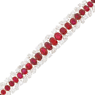Lot 247 - Boucheron Paris Platinum, Gold, Ruby and Diamond Bracelet
