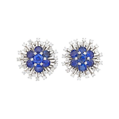 Lot 238 - Pair of Platinum, Sapphire and Diamond Earclips