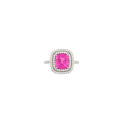 Lot 170 - Tiffany & Co. Platinum, Pink Sapphire and Diamond 'Soleste' Ring