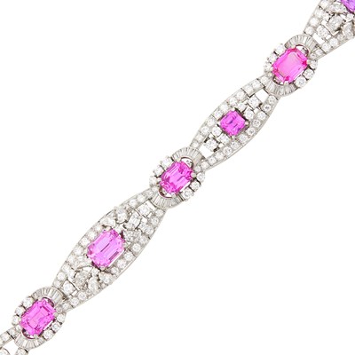 Lot 217 - Oscar Heyman & Brothers for J.E. Caldwell & Co. Platinum, Pink Sapphire and Diamond Bracelet