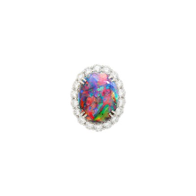 Lot 201 - Platinum, Black Opal and Diamond Ring