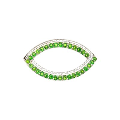 Lot 1128 - Platinum and Demantoid Garnet Filigree Brooch