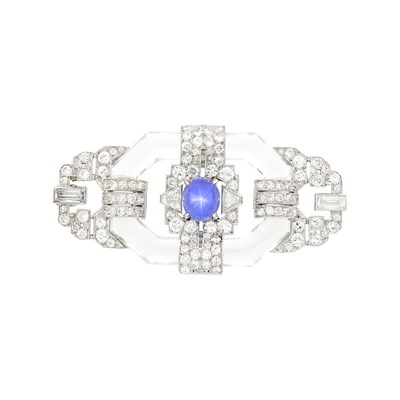Lot 228 - Platinum, Rock Crystal, Star Sapphire and Diamond Brooch