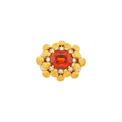 Lot 118 - Tiffany & Co., Schlumberger Gold, Platinum, Spessartite Garnet and Diamond 'Tapestry' Ring, France