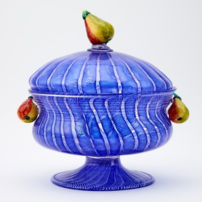 Lot 75 - Murano Blown, Applied and Threaded Glass Footed Bowl and Cover
