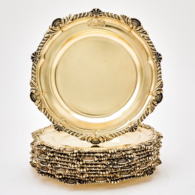 Lot 171 - Set of Eleven George IV Sterling Silver Gilt Dinner Plates