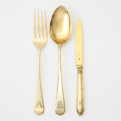 Lot 173 - Assembled George III Sterling Silver Gilt Flatware Service