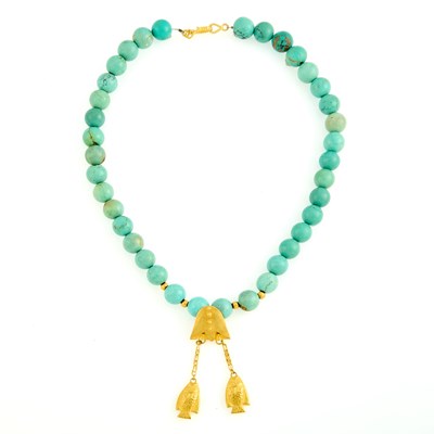 Lot Gold and Turquoise Bead Fish Charm Necklace
