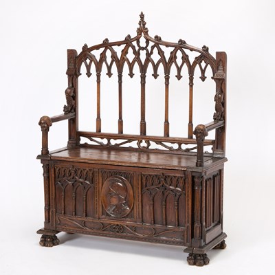 Lot 190 - Gothic Revival Carved Walnut Hall Bench