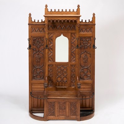 Lot Gothic Revival Hall Tree Throne Chair Bench