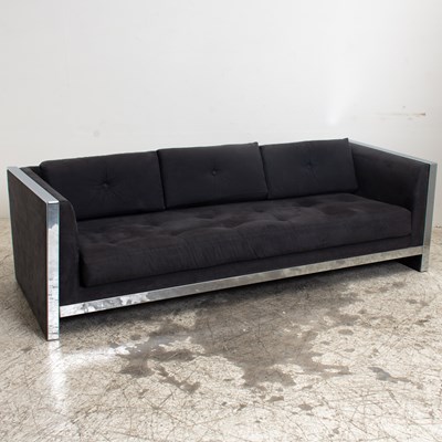 Lot 237 - Milo Baughman Ultrasuede and Chrome Sofa