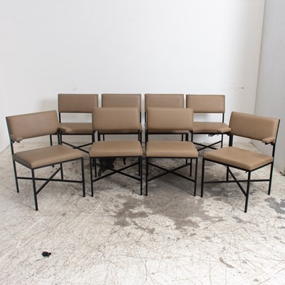 Lot 245 - Set of Eight Avard Leather Upholstered Powdered Steel Dining Chairs