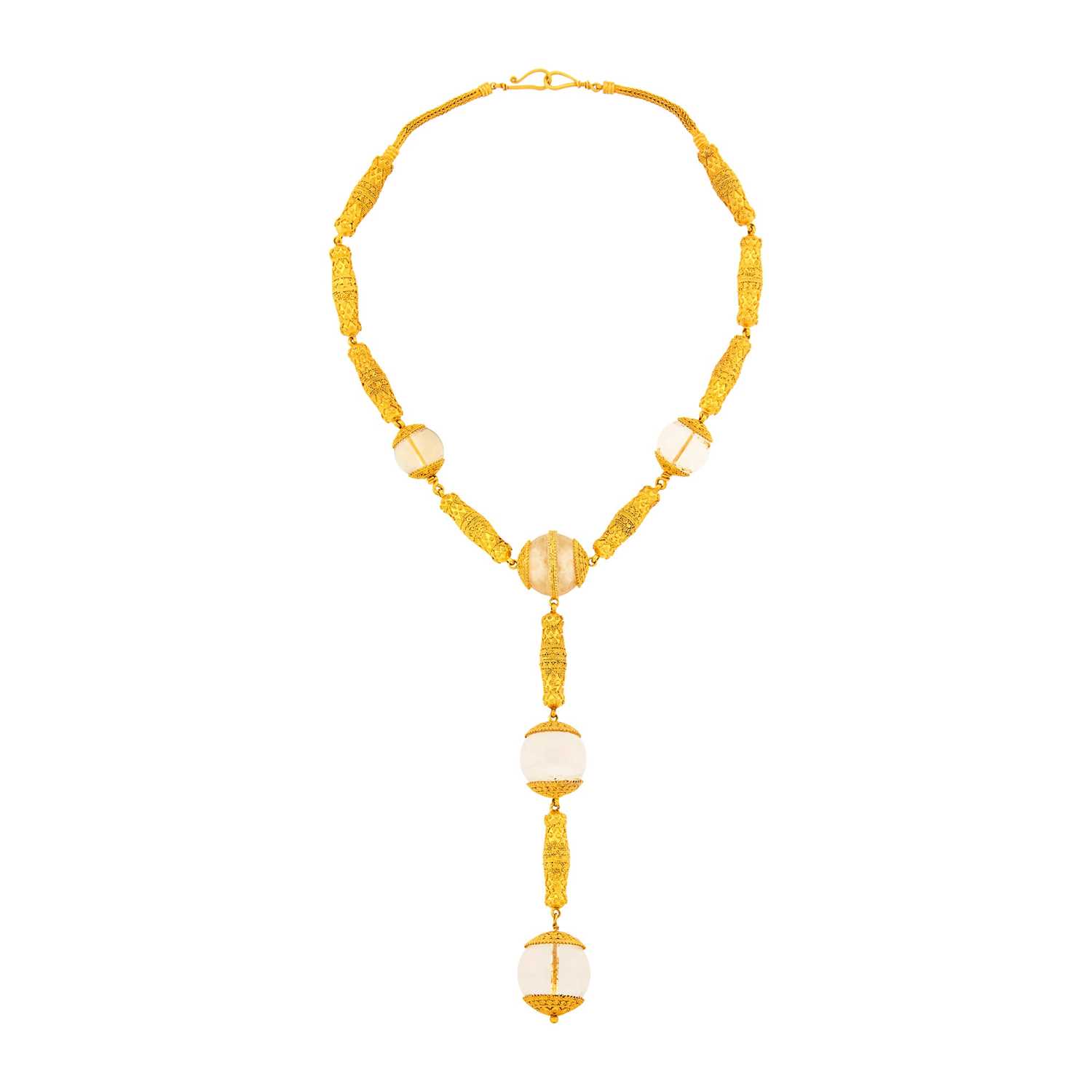 Lot 63 - Granulated Gold and Rock Crystal Bead Pendant-Necklace