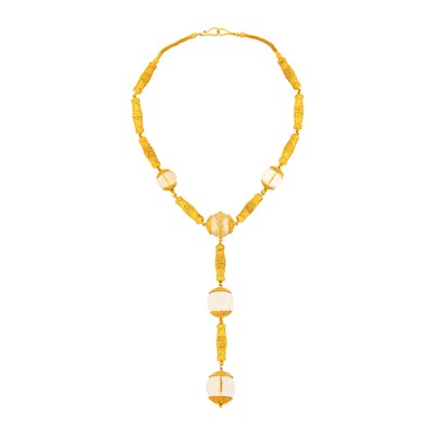 Lot 63 - Granulated Gold and Rock Crystal Bead Pendant-Necklace