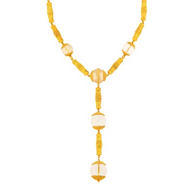 Lot 63 - Granulated Gold and Rock Crystal Bead Pendant-Necklace