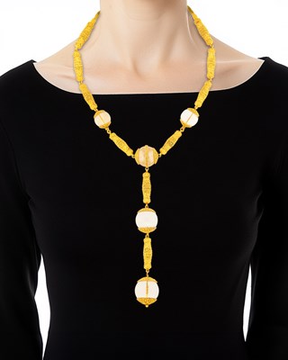 Lot 63 - Granulated Gold and Rock Crystal Bead Pendant-Necklace