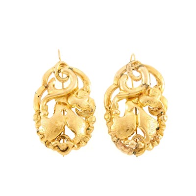 Lot 2157 - Pair of Antique Repoussé Gold Earrings