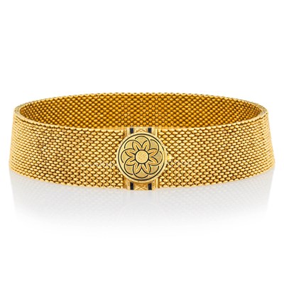 Lot 23 - Antique Gold and Black Enamel Mesh Choker Necklace