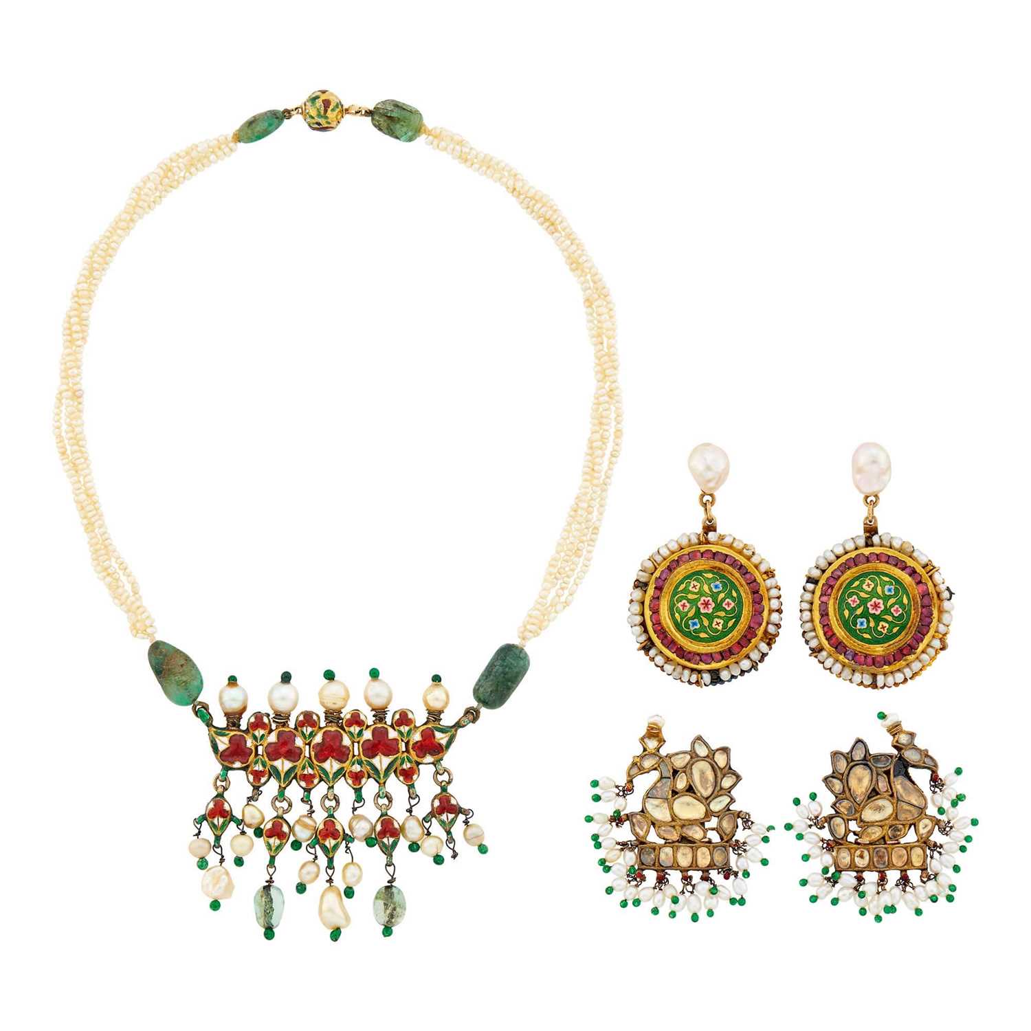 Lot 2156 - Group of Indian Gold, Enamel, Diamond and Gem-Set Jewelry