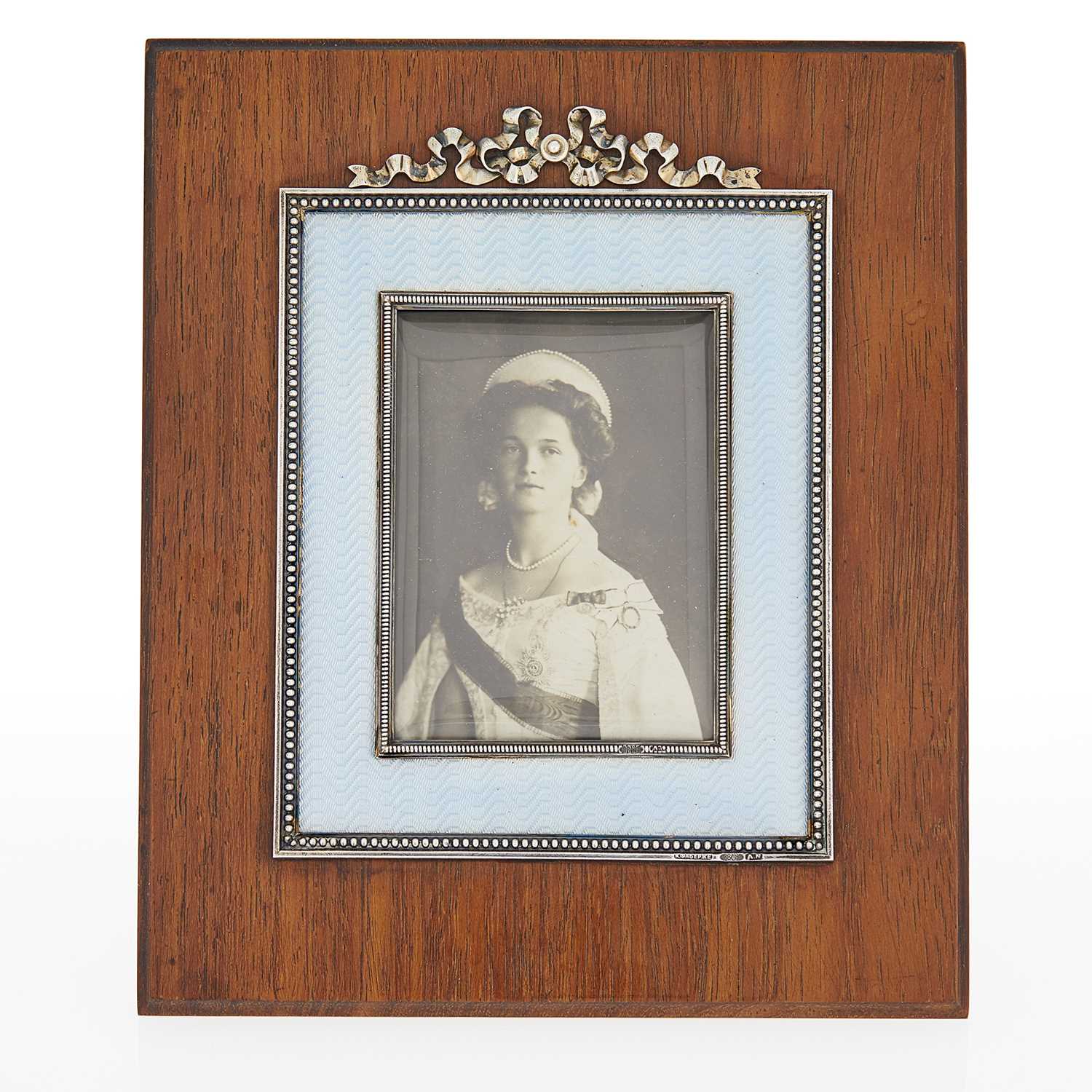 Lot 184 - Fabergé Silver Guilloché Enamel and Wood Photograph Frame