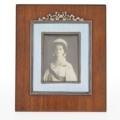 Lot 184 - Fabergé Silver Guilloché Enamel and Wood Photograph Frame