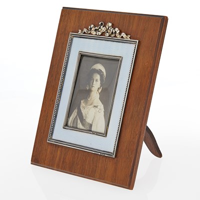 Lot 184 - Fabergé Silver Guilloché Enamel and Wood Photograph Frame