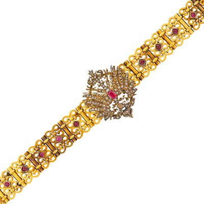 Lot 105 - Antique Gold, Ruby and Diamond Bracelet, France