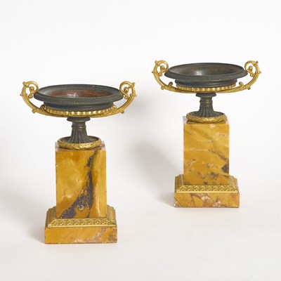 Lot 66 - Pair of Neoclassical Style Gilt and Patinated Bronze Garniture Urns