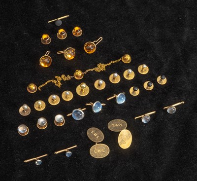 Lot 301 - Group of Gold, Glass and Cultured Pearl Cufflinks and Shirt Studs