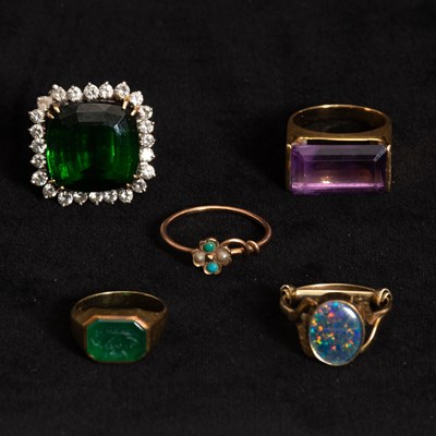 Lot 291 - Group of Gold, Low-Karat Gold and Gem-Set Rings