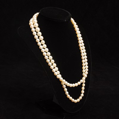 Lot 274 - Double Strand Cultured Pearl Necklace with Gold and Diamond Clasp