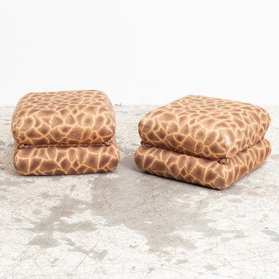 Lot 11 - Pair of Upholstered Giraffe Pattern Upholstered Ottomans