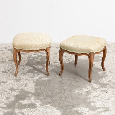 Lot 9 - Pair of Louis XV Walnut Upholstered Stools