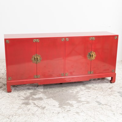 Lot 13 - Chinese Style Red Lacquer Four-Door Cabinet