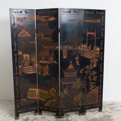 Lot 241 - Chinese Carved Lacquer Four Panel Screen