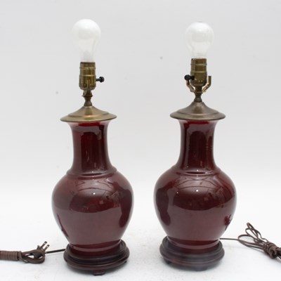 Lot 112 - Pair of Chinese Oxblood Glazed Table Lamps