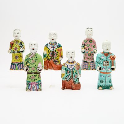 Lot 260 - Six Chinese Enameled Porcelain Figures of Laughing Boys
