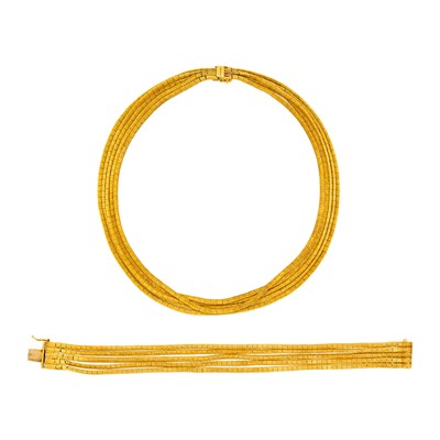 Lot 119 - Multistrand Gold Necklace and Bracelet
