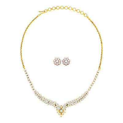 Lot 102 - High Karat Gold and Diamond Necklace and Pair of Earrings
