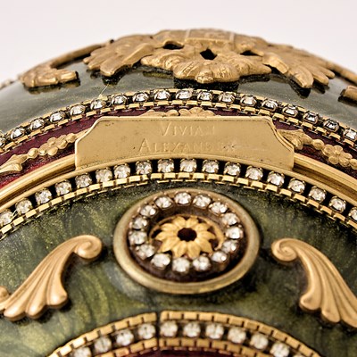 Lot 356 - Two Vivian Alexander Fabergé Style Enameled and 'Jeweled' Eggs
