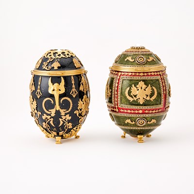 Lot 356 - Two Vivian Alexander Fabergé Style Enameled and 'Jeweled' Eggs