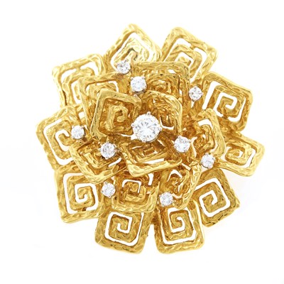 Lot 2048 - Gold and Diamond Flower Pendant-Brooch